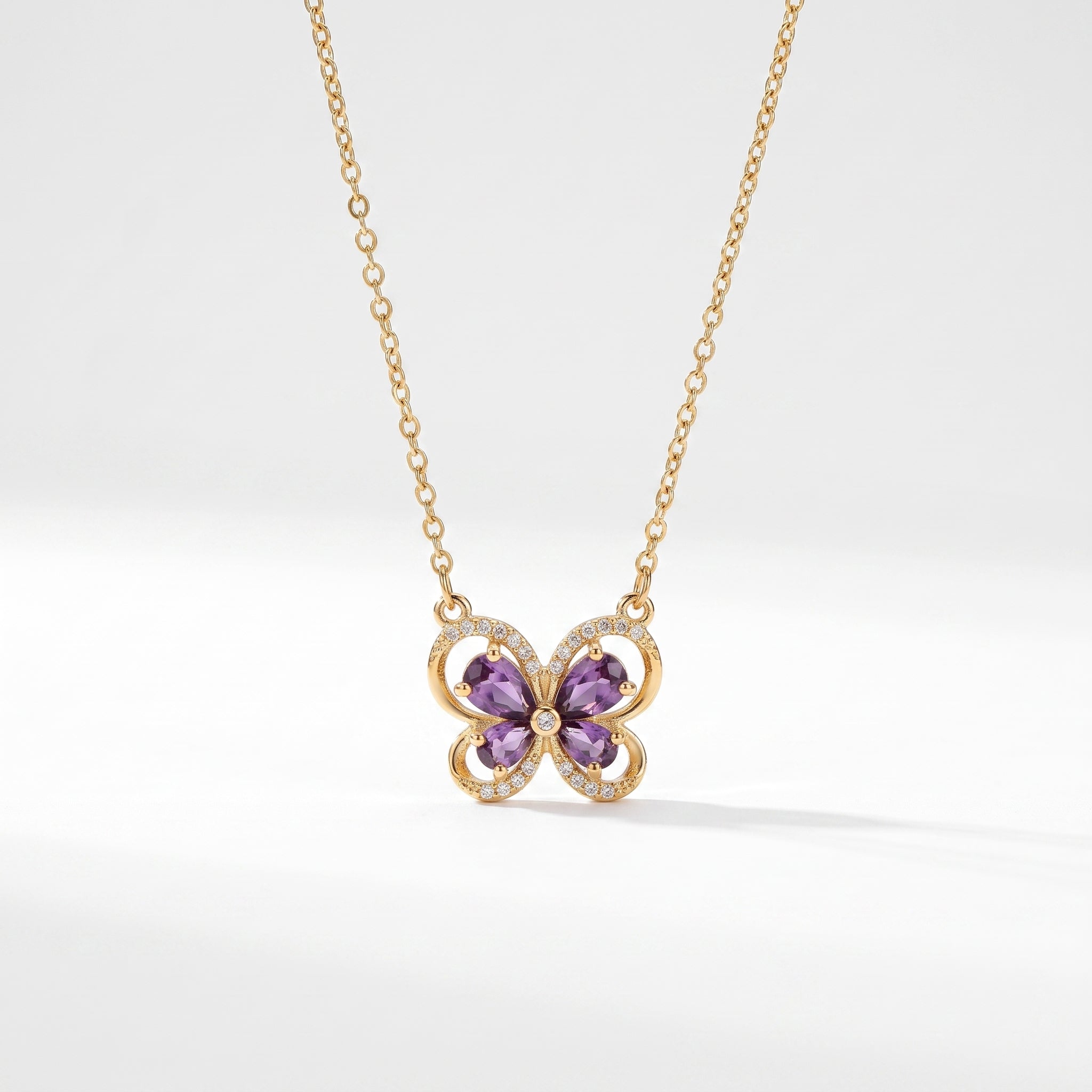 Mor Kelebek Detaylı Gold Rengi 316L Paslanmaz Çelik Kadın Kolyesi