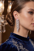 Velvet Zirkon Taşlı Sarmaşık Yaprak Model Kadın Abiye Küpe - Gümüş Rengi