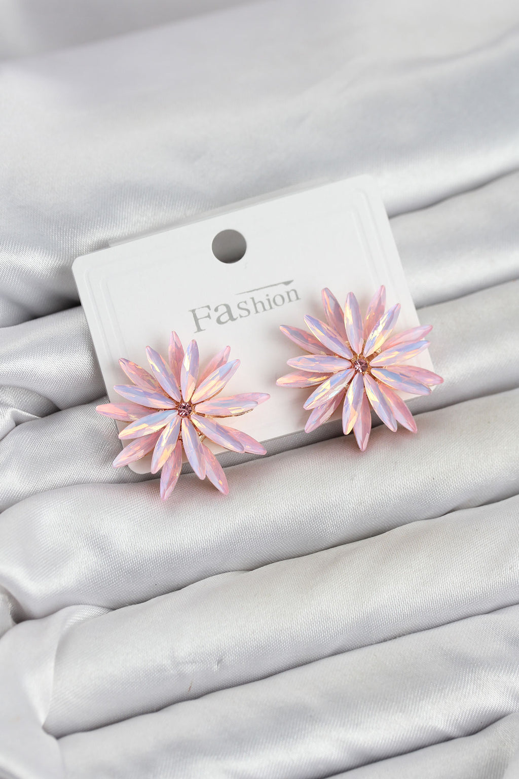 Lotus Pembe Renk Kristal Taşlı Küpe