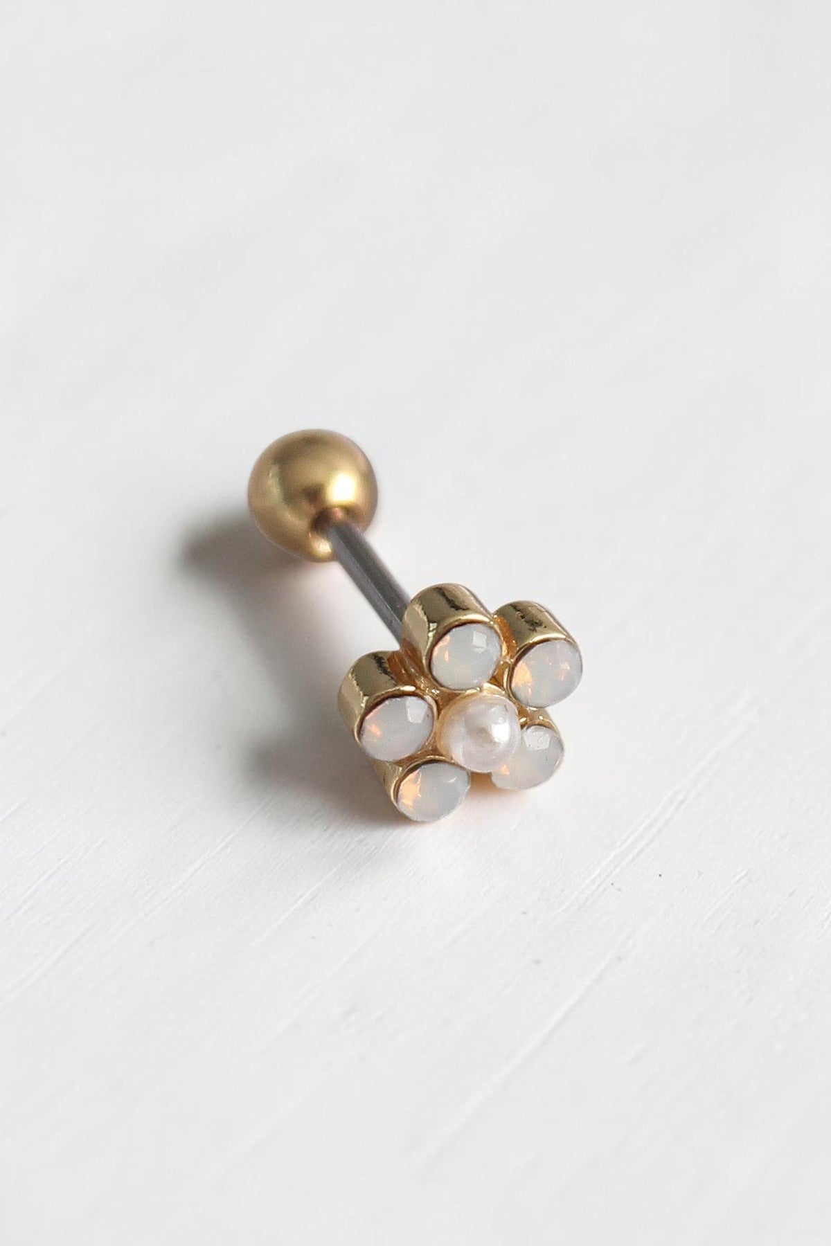 VORA HOUSE altın rengi zirkon taşlı çiçek figürlü 316L paslanmaz çelik tragus piercing