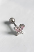 VORA HOUSE gümüş rengi paslanmaz çelik, pembe zirkon taşlı kelebek figürlü tragus piercing