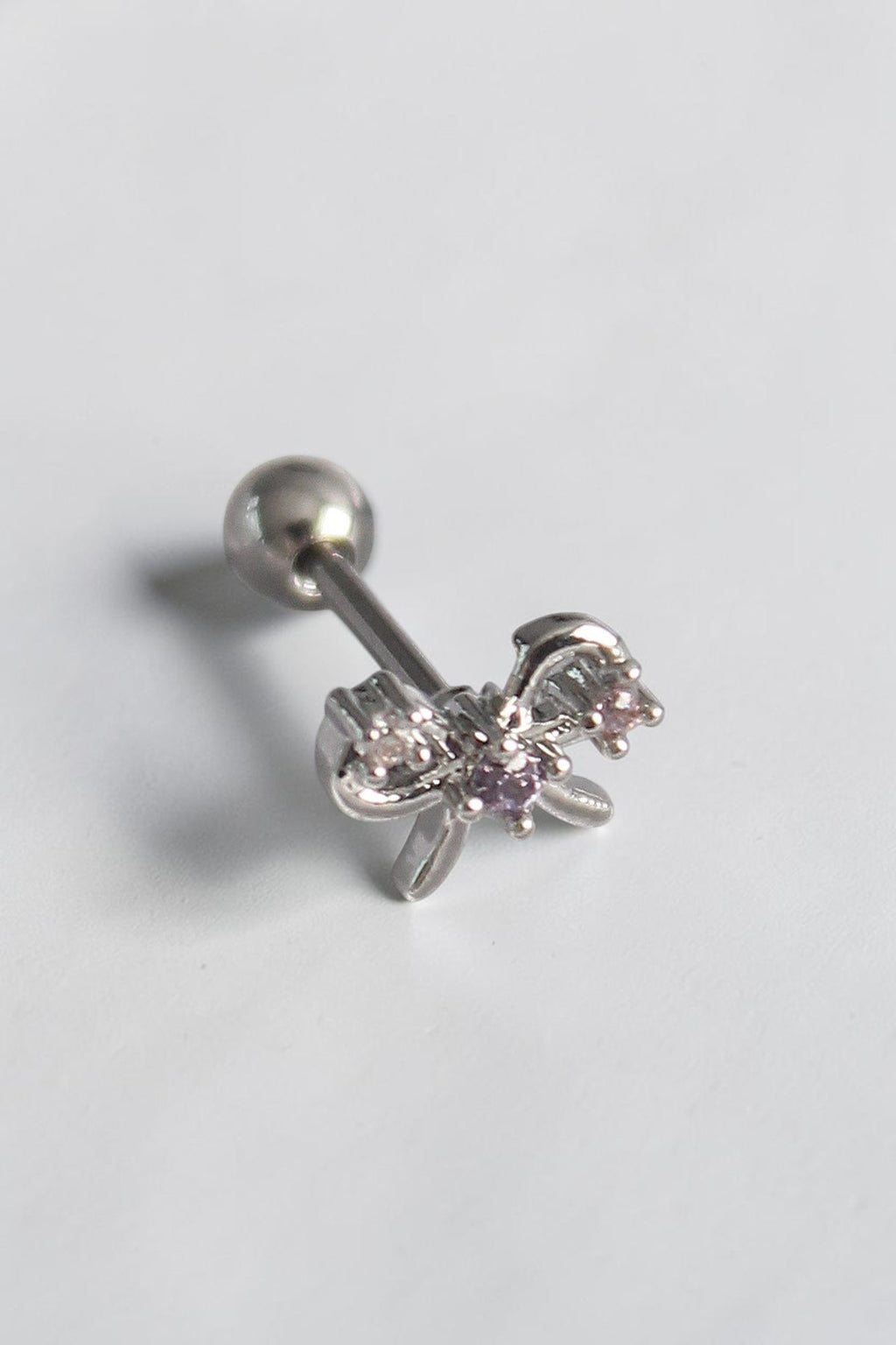 VORA HOUSE gümüş rengi zirkon taşlı kurdele figürlü 316L paslanmaz çelik tragus piercing