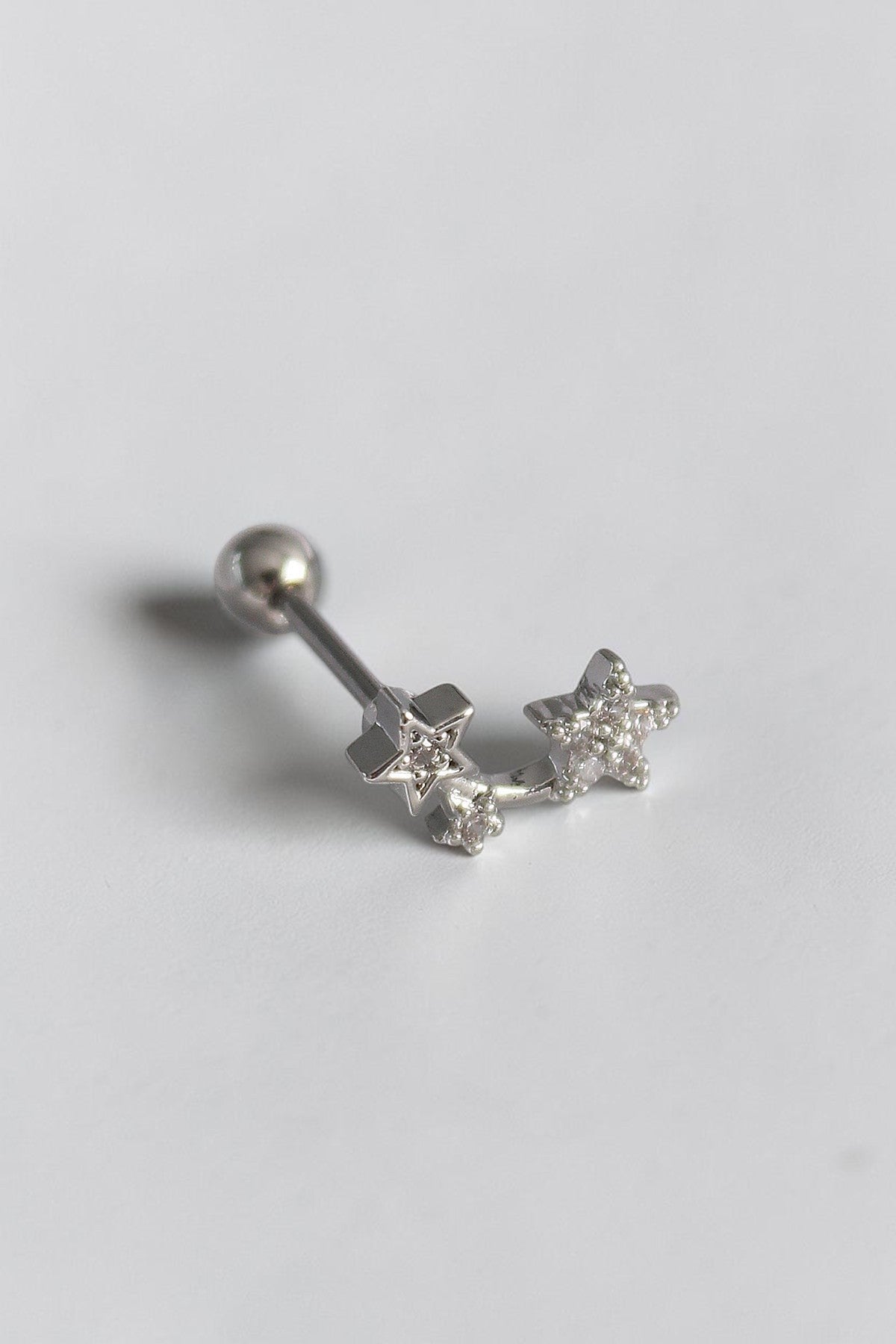 VORA HOUSE gümüş rengi zirkon taşlı yıldız figürlü 316L paslanmaz çelik tragus piercing