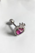 VORA HOUSE gümüş rengi paslanmaz çelik, pembe mineli kalp ve zirkon taşlı taç detaylı tragus piercing