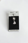 VORA HOUSE 316L surgical steel belly button piercing featuring a dangling heart charm with sparkling zircon stones.